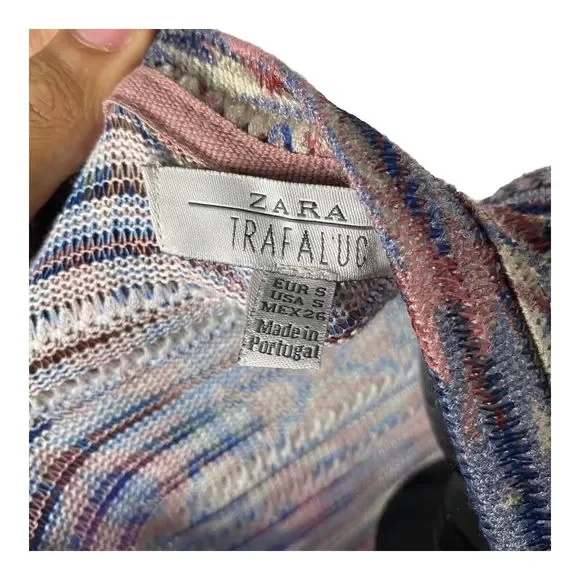 Zara Multicoloured Knit Top Small Aztec Pattern Size Small V Neck Oversized - Picture 4 of 5